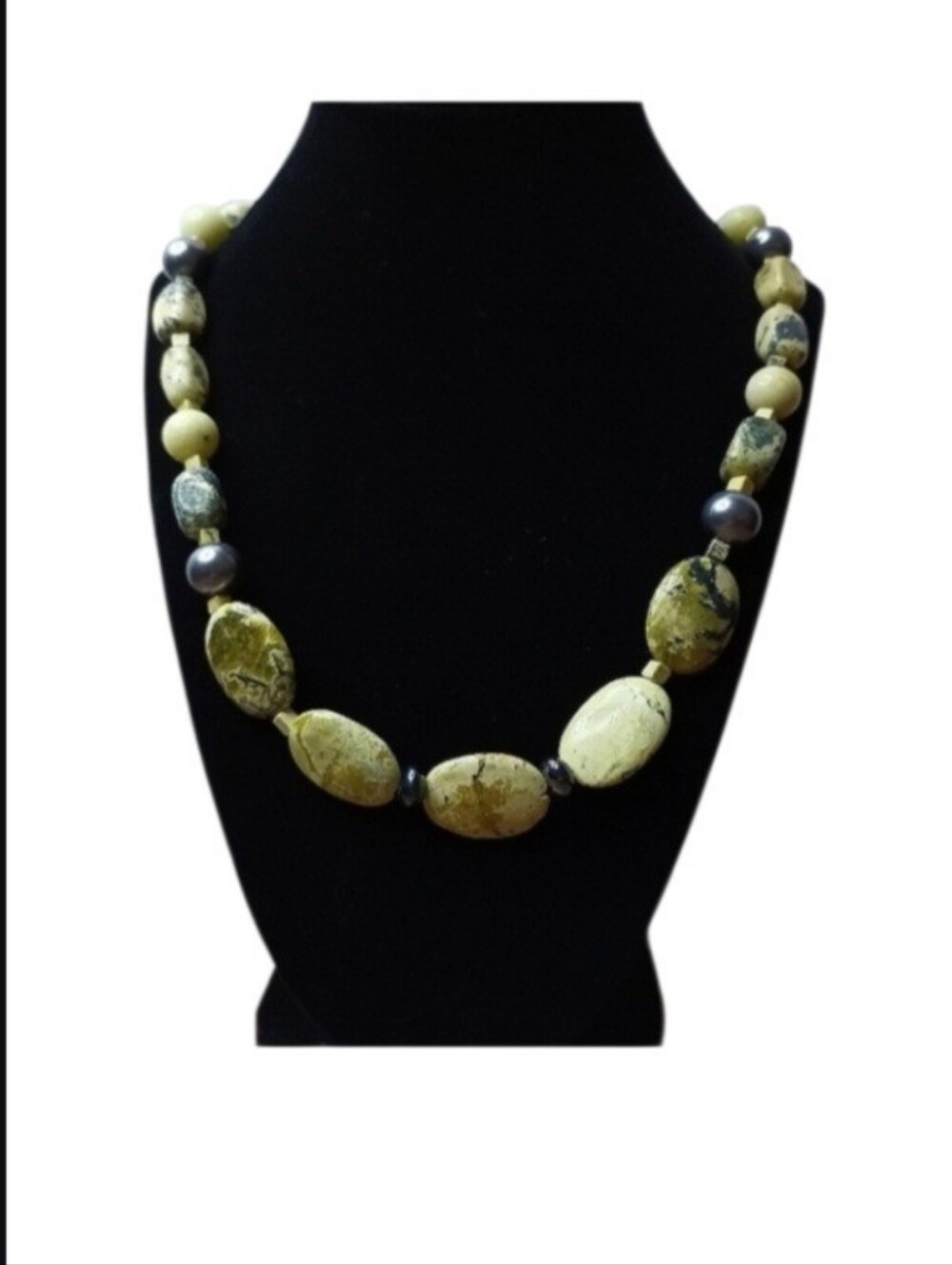Handcrafted Olive Green Stone Beaded Necklace